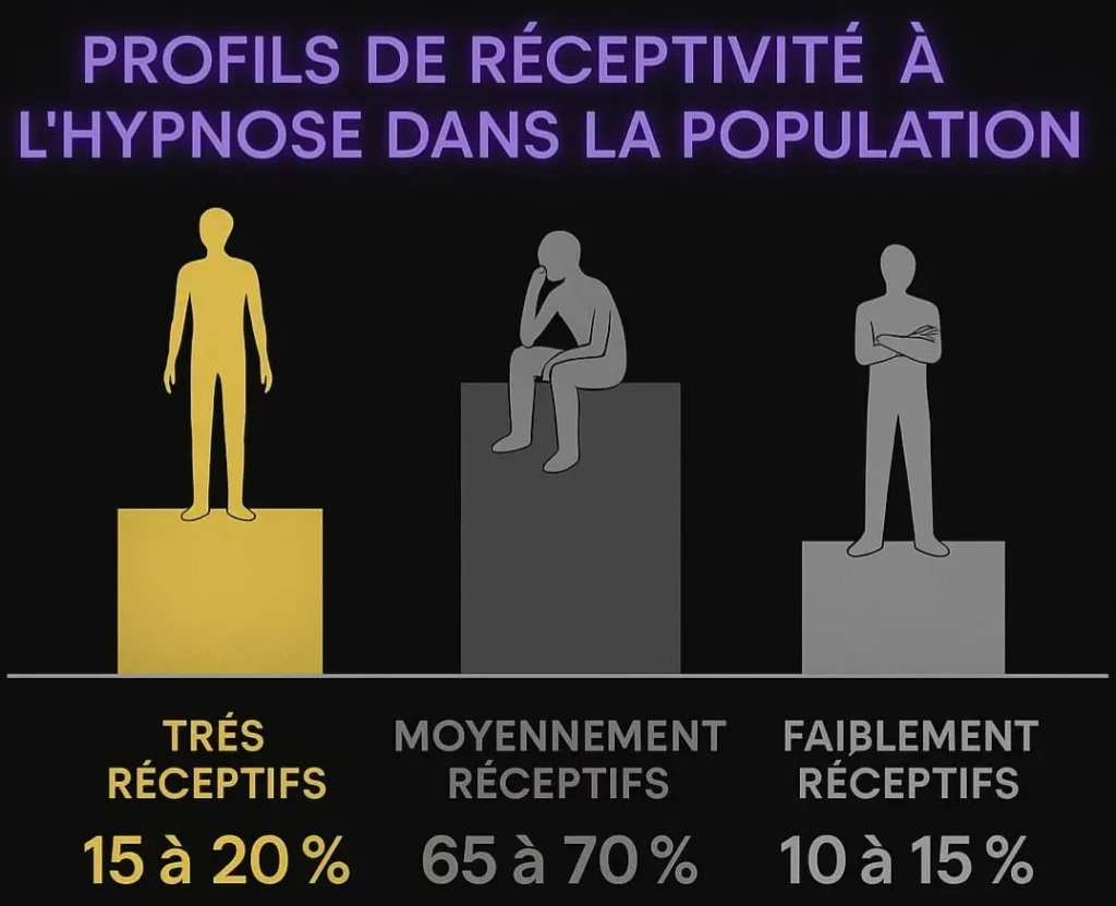 Graphique illustrant les profils de réceptivité à l’hypnose selon Pavlof l'hypnotiseur.