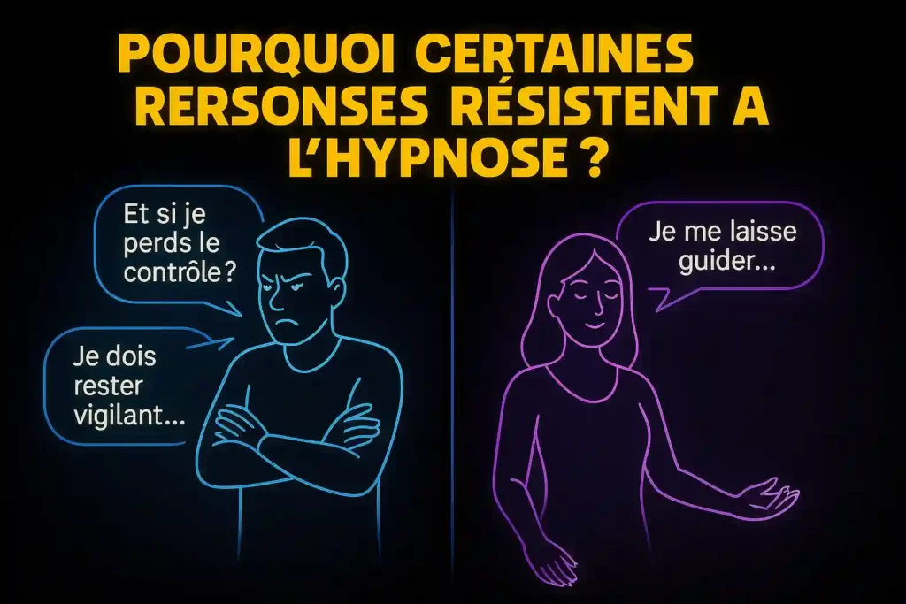 Infographie illustrant les causes de résistance à l’hypnose, liée à la question : Tout le monde est-il hypnotisable ?
