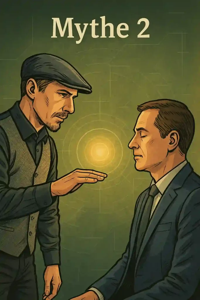 Hypnotiseur expliquant que l’hypnose ne concerne pas seulement les personnes faibles, mais toute personne réceptive.